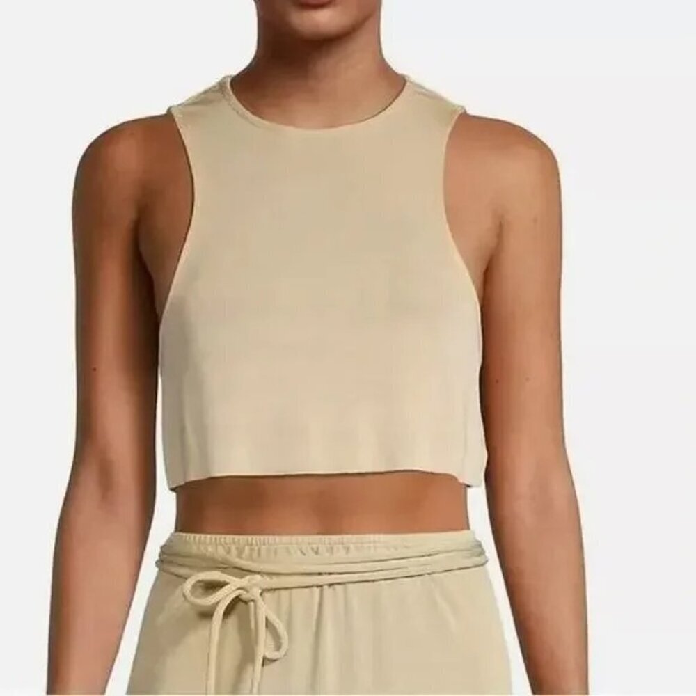 WeWoreWhat Sleeveless Cropped Scoop‎ Tank Top Cotton Racerback Beige